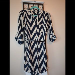 Navy & cream. Long Tunic with belt